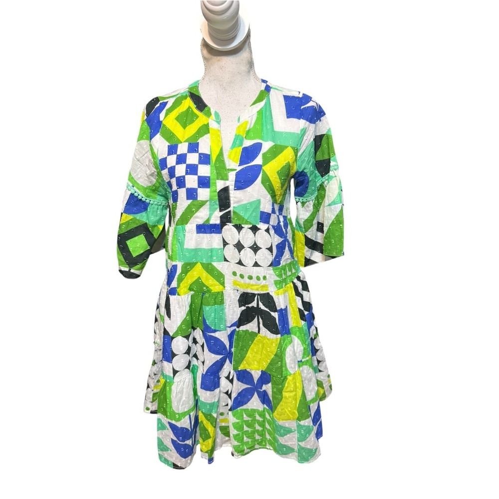 Maude Vivante BAUHAUS WENDY DRESS Green Vibrant Print Resort Dress Size XS - Picture 2 of 5